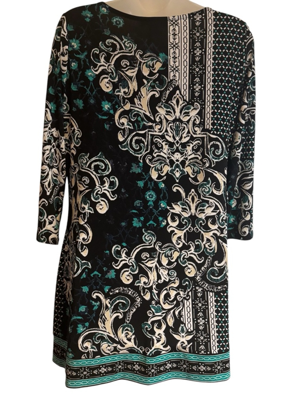 White House Black Market Black & Teal Baroque Print Mini Dress MEDIUM    #CL - Picture 5 of 8